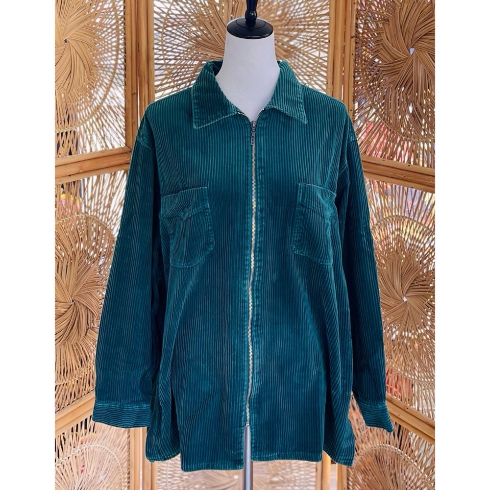 Vintage NY Jeans Teal Turquoise Wide Wale Corduroy Zippered Jacket L
